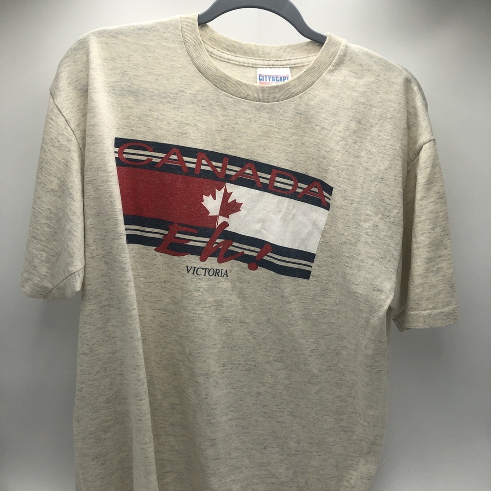 Canada Eh! Victoria T-shirt Vintage Single Stitch Made In Canada Beige Large